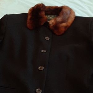 Classic Business Suit. Black fox fur cuffs collar